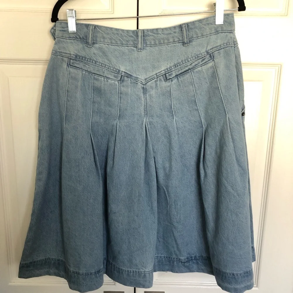 Free People Scout Light Wash Denim Set with Pleated Midi Skirt Size 10
